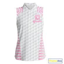 Load image into Gallery viewer, Womens Sleeveless Golf Polo Shirts Pink Tie Dye Pattern Custom White Golf Ball Golf Shirt For Ladies NYN2908