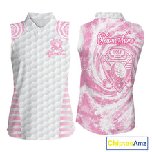 Load image into Gallery viewer, Womens Sleeveless Golf Polo Shirts Pink Tie Dye Pattern Custom White Golf Ball Golf Shirt For Ladies NYN2908