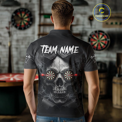 Black Smokes Skull Torn Grunge Dartboard Custom Men Polo Darts Shirt Dart Jersey NYN2012