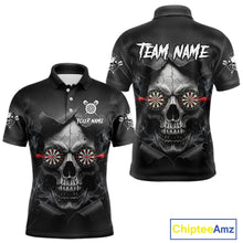 Load image into Gallery viewer, Black Smokes Skull Torn Grunge Dartboard Custom Men Polo Darts Shirt Dart Jersey NYN2012