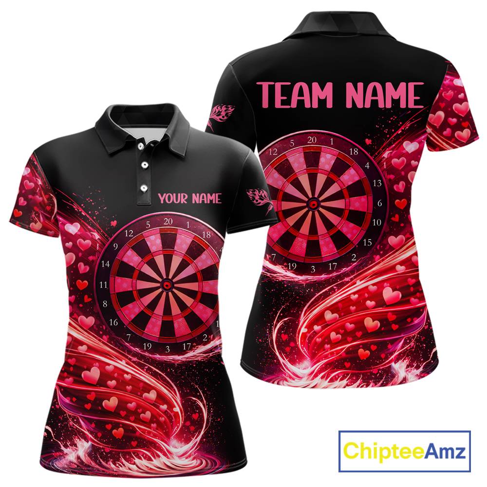 Funny Pink Hearts Tornado Dartboard Women Darts Valentine Shirt Custom Dart Polo Couple Gifts NYN2536