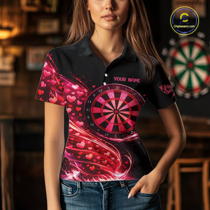 Funny Pink Hearts Tornado Dartboard Women Darts Valentine Shirt Custom Dart Polo Couple Gifts NYN2536
