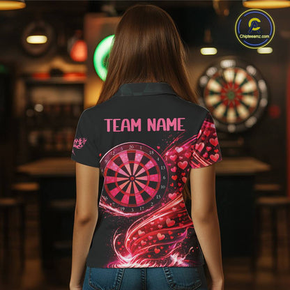 Funny Pink Hearts Tornado Dartboard Women Darts Valentine Shirt Custom Dart Polo Couple Gifts NYN2536