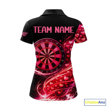 Funny Pink Hearts Tornado Dartboard Women Darts Valentine Shirt Custom Dart Polo Couple Gifts NYN2536