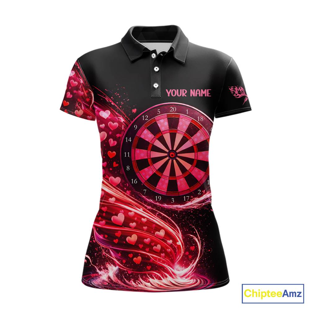 Funny Pink Hearts Tornado Dartboard Women Darts Valentine Shirt Custom Dart Polo Couple Gifts NYN2536