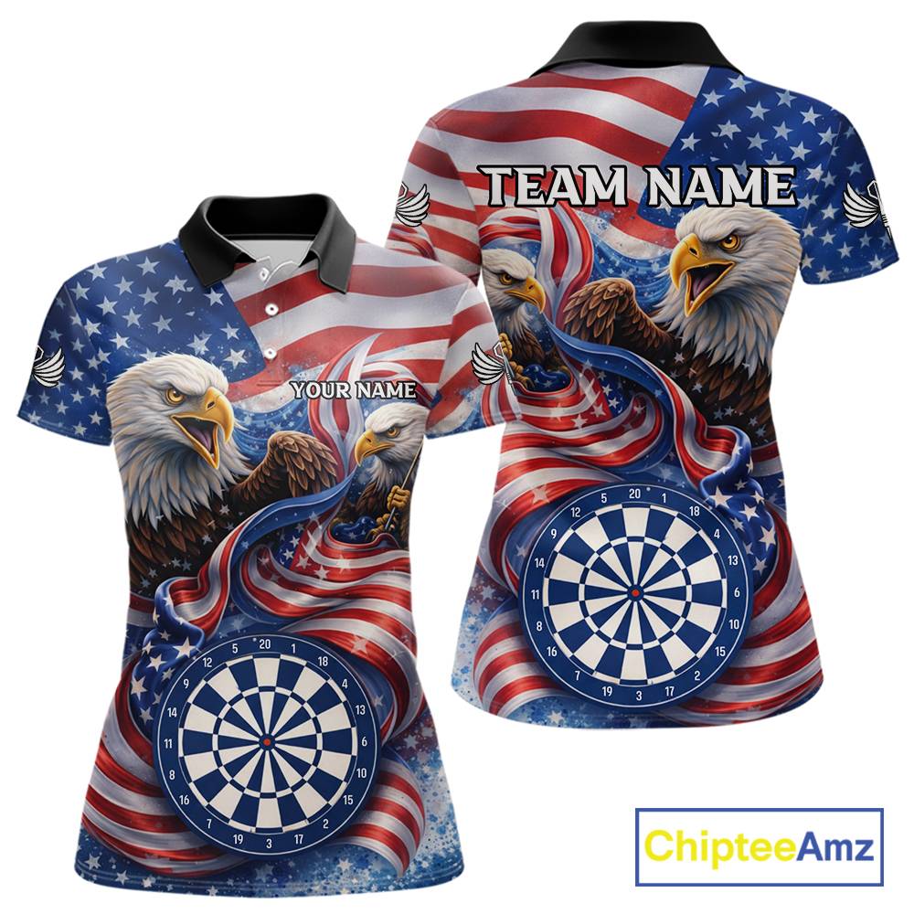 American Flag Eagle Freedom Dartboard Dart Polo Shirt Custom Patriotic Women Dart Team Jerseys NYN2541