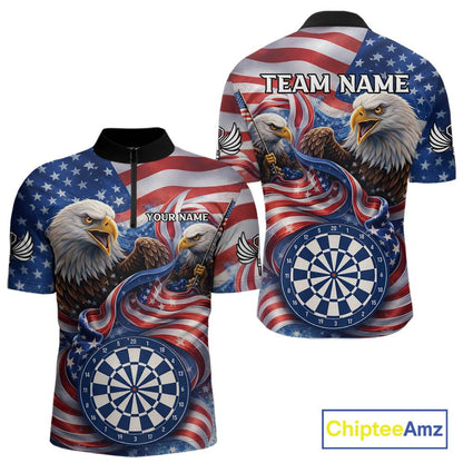 American Flag Eagle Freedom Dartboard Dart 1/4-Zip Shirt Custom Patriotic Men Dart Team Jerseys NYN2541