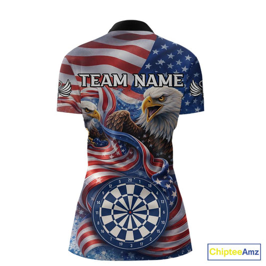American Flag Eagle Freedom Dartboard Dart 1/4-Zip Shirt Custom Patriotic Women Dart Team Jerseys NYN2541