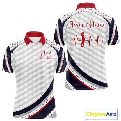 Red, White And Blue Star US Flag Golf Polos Shirts For Men Custom Patriotic Mens Golf Attire NYN2914