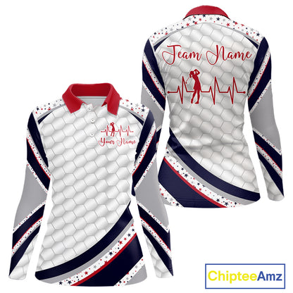 Red, White And Blue Star US Flag Golf Polos Shirts For Women Custom Patriotic Mens Golf Attire NYN2914