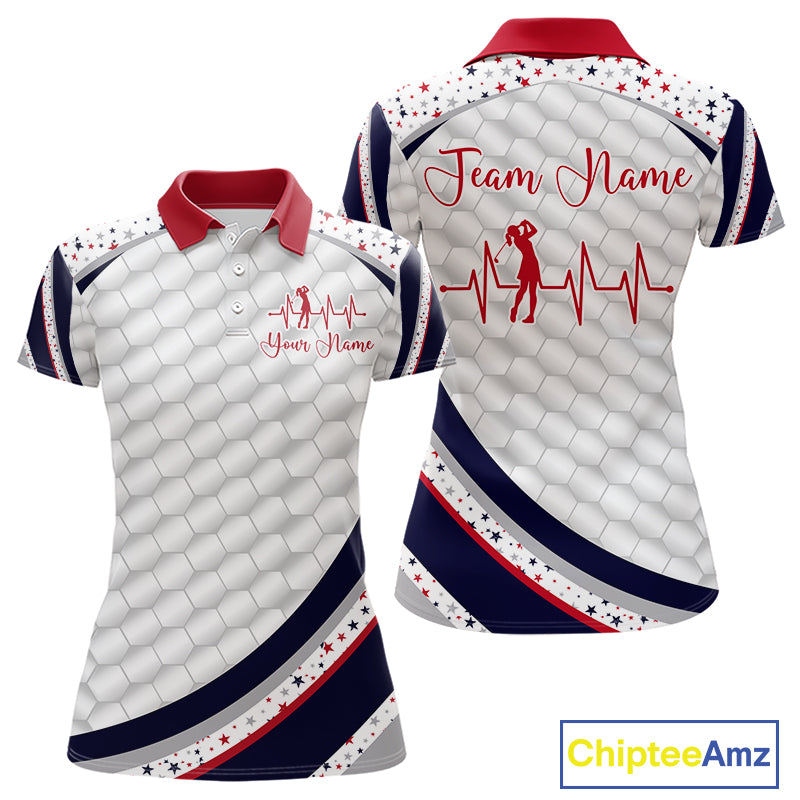 Red, White And Blue Star US Flag Golf Polos Shirts For Women Custom Patriotic Mens Golf Attire NYN2914