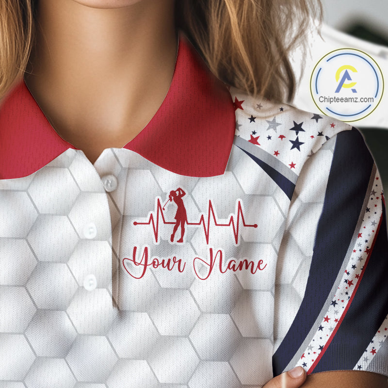 Red, White And Blue Star US Flag Golf Polos Shirts For Women Custom Patriotic Mens Golf Attire NYN2914