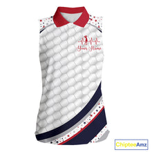 Load image into Gallery viewer, Red, White And Blue Star US Flag Sleeveless Golf Polos Shirts For Women Custom Patriotic Golf Attire NYN2914