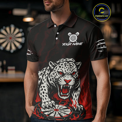 Custom Black And Red Panther Horror Dartboard Dart Polo Shirt For Men Dart Team Jersey NYN1499