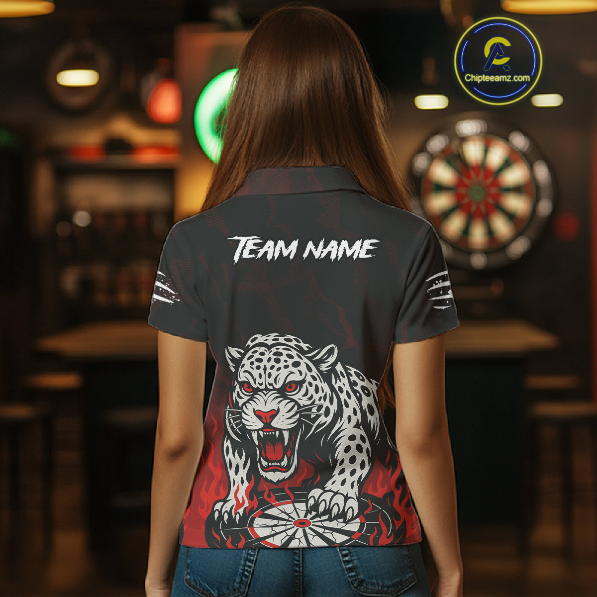 Custom Black And Red Panther Horror Dartboard Dart Polo Shirt For Women Dart Team Jersey NYN1499
