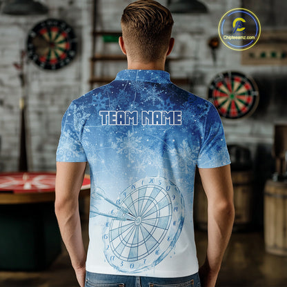 White & Blue Snowflakes Ice Dartboard Custom Polo Dart Shirt For Men Xmas Dart Jerseys NYN2024