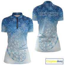 Load image into Gallery viewer, White &amp; Blue Snowflakes Ice Dartboard Custom Quarter-Zip Dart Shirt For Women Xmas Dart Jerseys NYN2024