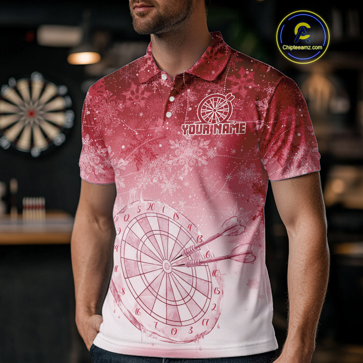White & Red Snowflakes Ice Dartboard Custom Polo Dart Shirt For Men Xmas Dart Jerseys NYN2025