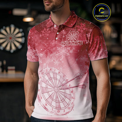 White & Red Snowflakes Ice Dartboard Custom Polo Dart Shirt For Men Xmas Dart Jerseys NYN2025