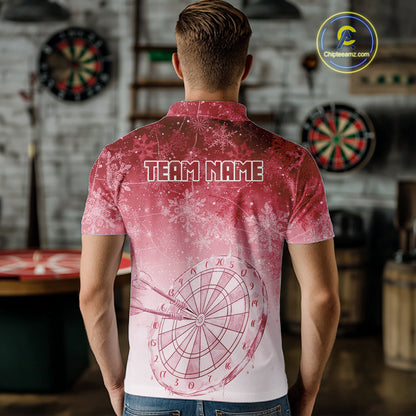 White & Red Snowflakes Ice Dartboard Custom Polo Dart Shirt For Men Xmas Dart Jerseys NYN2025