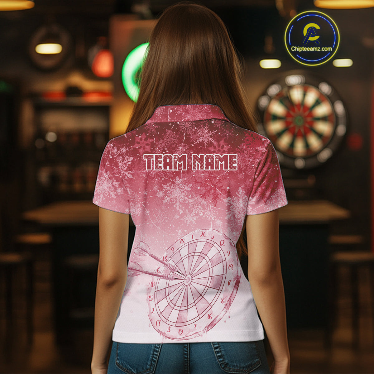 White & Red Snowflakes Ice Dartboard Custom Polo Dart Shirt For Women Xmas Dart Jerseys NYN2025
