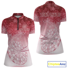 Load image into Gallery viewer, White &amp; Red Snowflakes Ice Dartboard Custom Quarter-Zip Dart Shirt For Women Xmas Dart Jerseys NYN2025