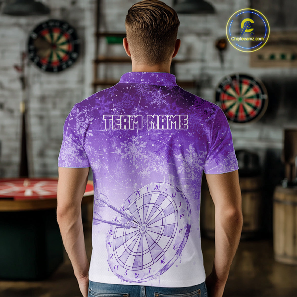 White & Purple Snowflakes Ice Dartboard Custom Polo Dart Shirt For Men Xmas Dart Jerseys NYN2026