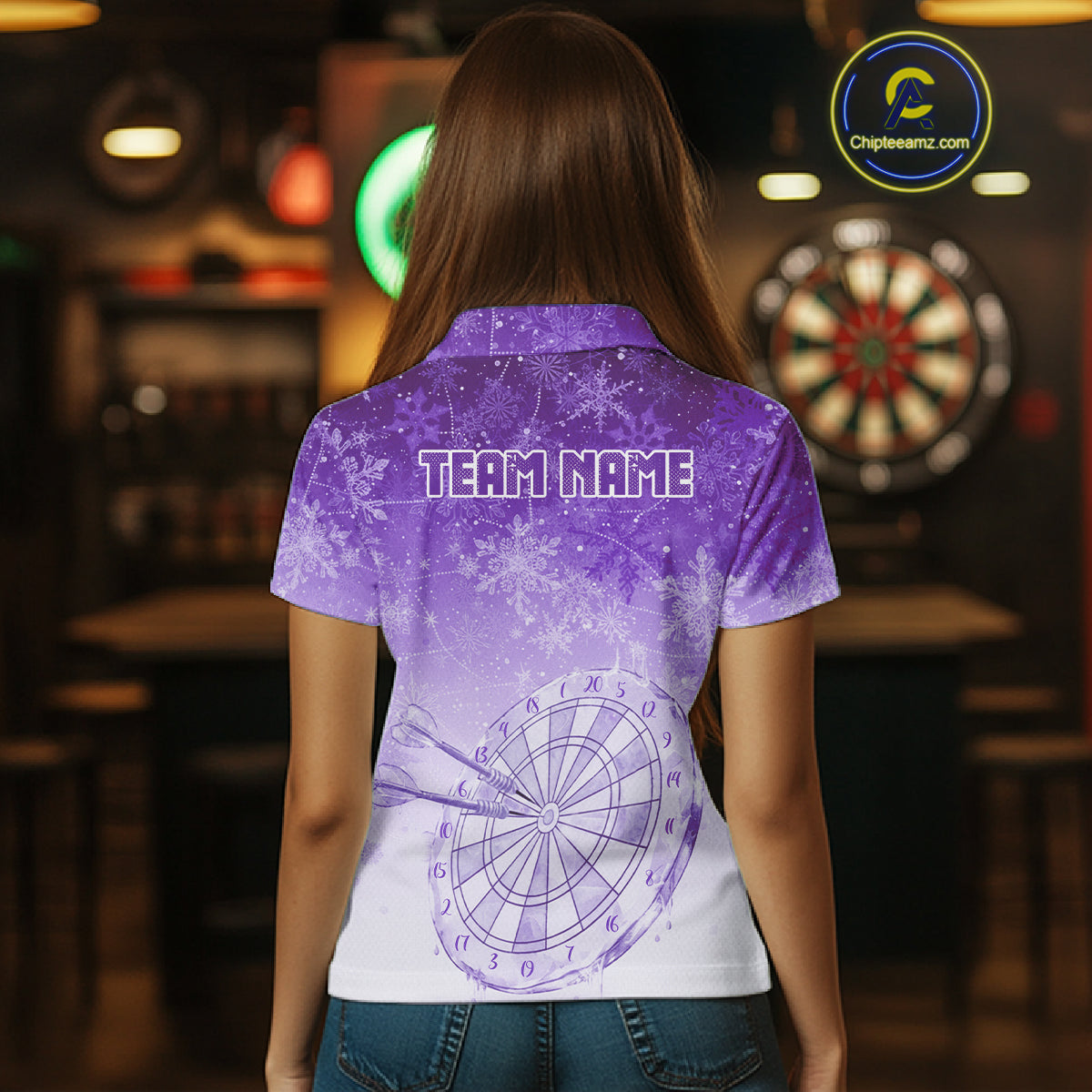 White & Purple Snowflakes Ice Dartboard Custom Polo Dart Shirt For Women Xmas Dart Jerseys NYN2026