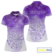 Load image into Gallery viewer, White &amp; Purple Snowflakes Ice Dartboard Custom Polo Dart Shirt For Women Xmas Dart Jerseys NYN2026