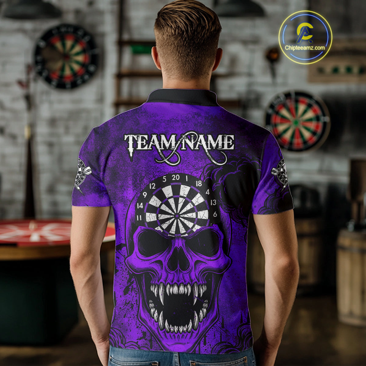 Purple Grunge Horror Dartboard Skull Custom Men Polo Dart Jerseys Grunge Dart Gifts NYN2032