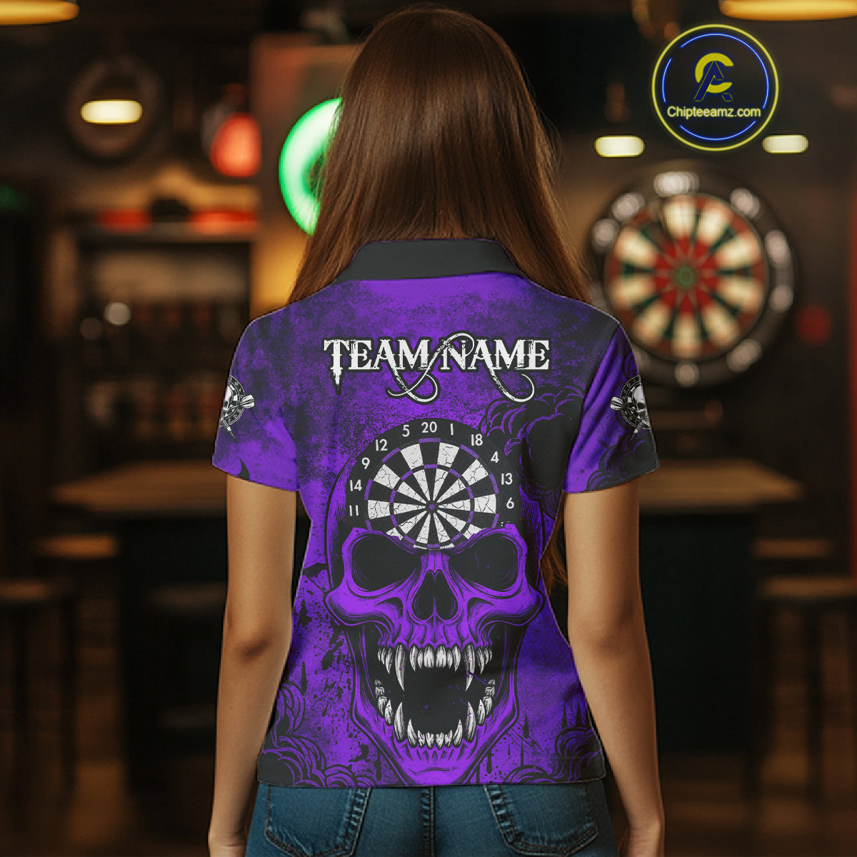 Purple Grunge Horror Dartboard Skull Custom Women Polo Dart Jerseys Grunge Dart Gifts NYN2032