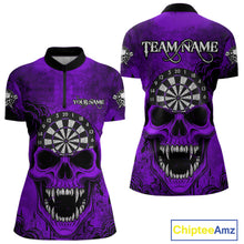 Load image into Gallery viewer, Purple Grunge Horror Dartboard Skull Custom Women Quarter-Zip Dart Jerseys Grunge Dart Gifts NYN2032