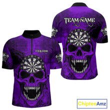 Load image into Gallery viewer, Purple Grunge Horror Dartboard Skull Custom Men Quarter-Zip Dart Jerseys Grunge Dart Gifts NYN2032