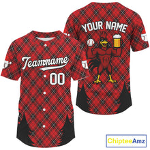 Load image into Gallery viewer, Custom Red Caro Funny Rooster Baseball Christmas Shirt For Men Xmas Funny Baseball Jerseys NYN1501