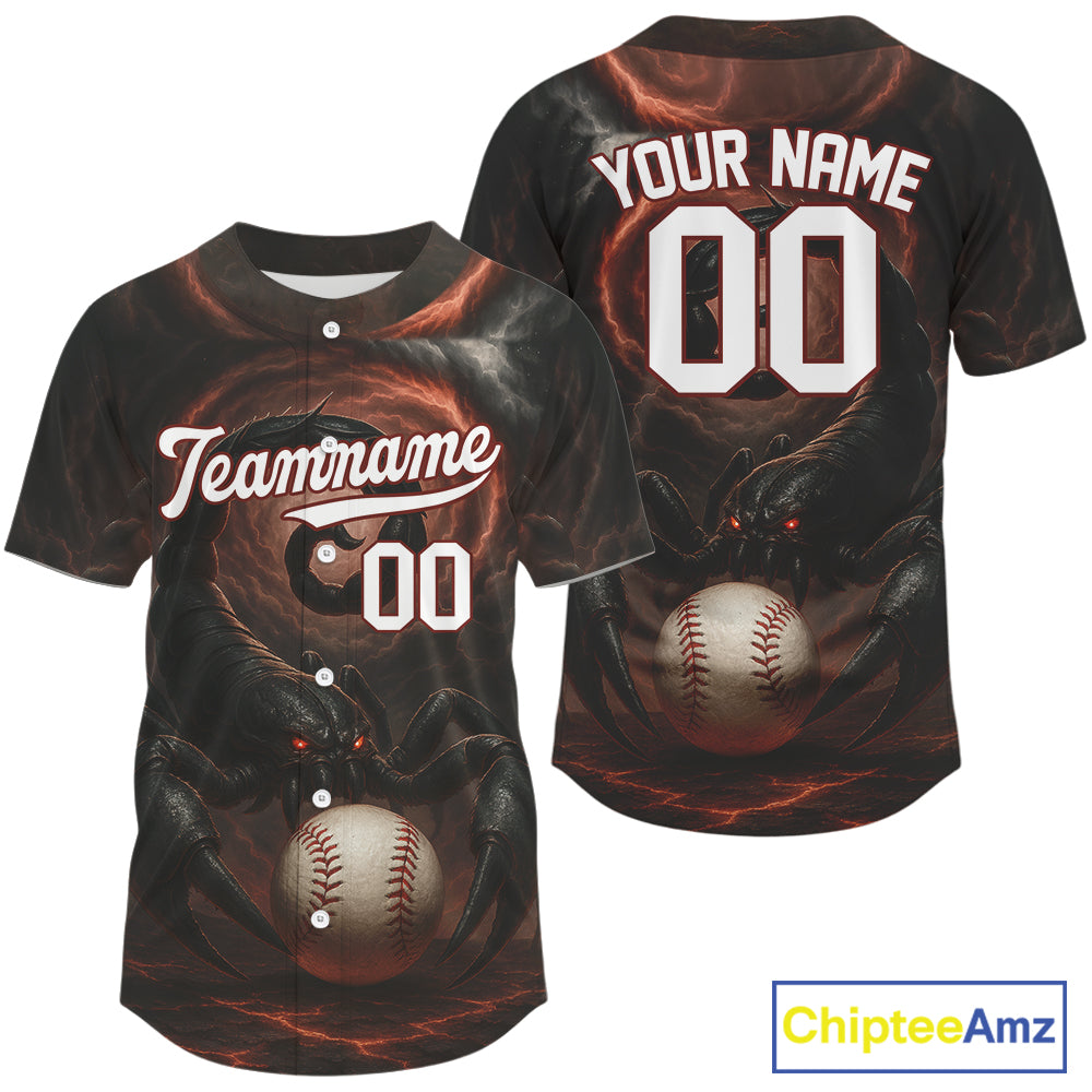 Custom Lightning Black-Red Scorpion Baseball Ball Shirt For Men Outfits Baseball Jerseys NYN1502