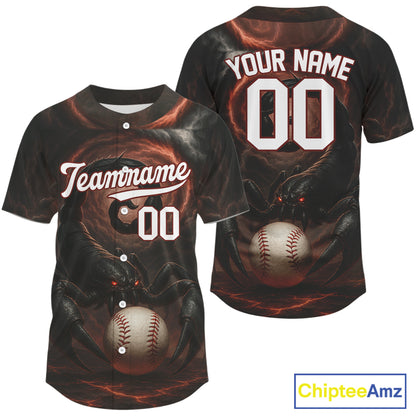 Custom Lightning Black-Red Scorpion Baseball Ball Shirt For Men Outfits Baseball Jerseys NYN1502