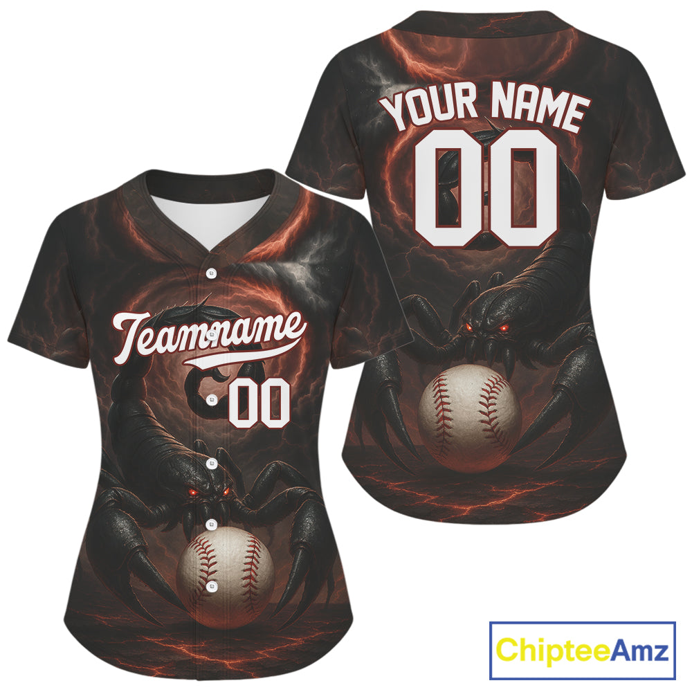Custom Lightning Black-Red Scorpion Baseball Ball Shirt For Women Outfits Baseball Jerseys NYN1502