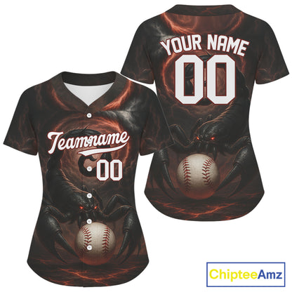 Custom Lightning Black-Red Scorpion Baseball Ball Shirt For Women Outfits Baseball Jerseys NYN1502