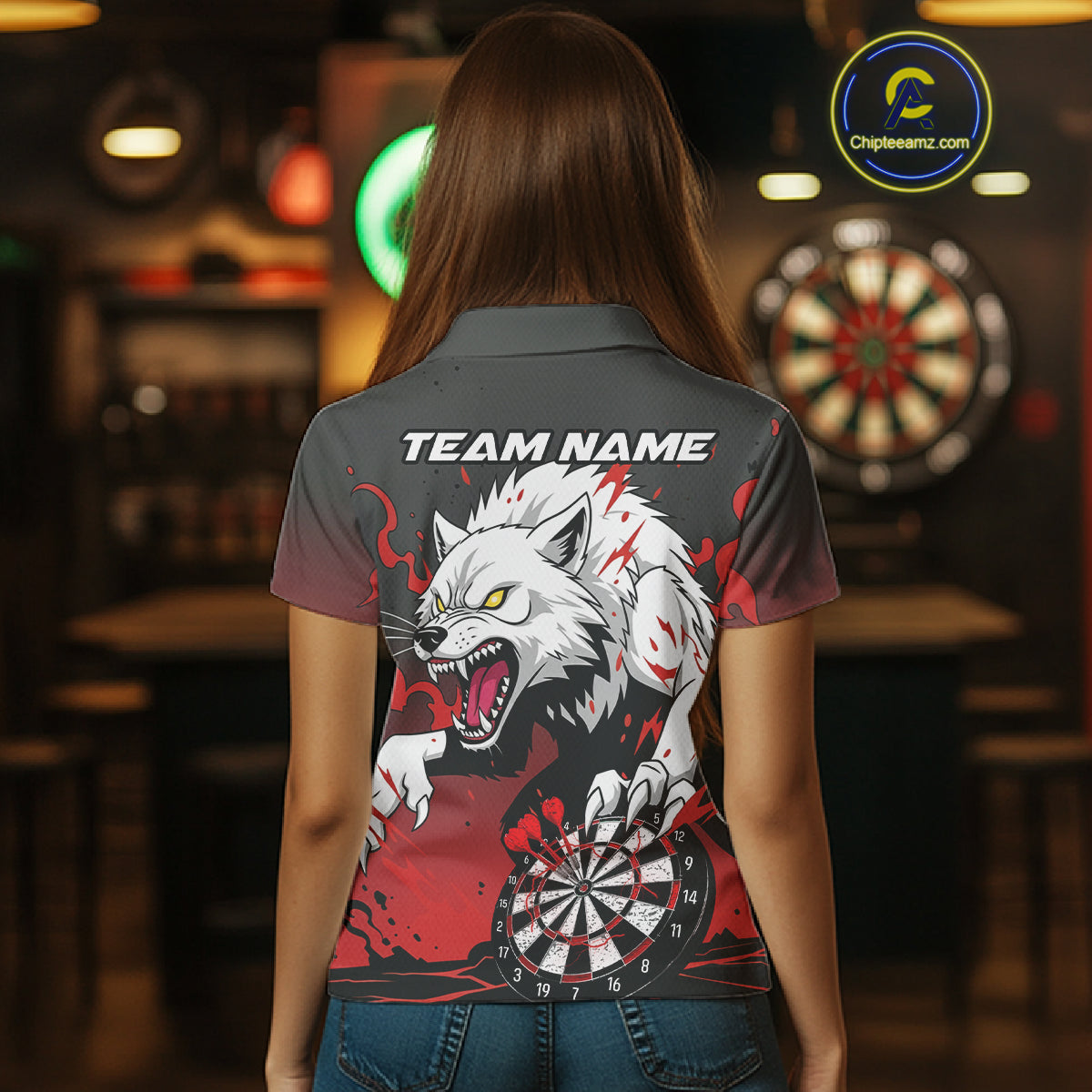 Custom Black & Red Horror Wolf 3D Dartboard Dart vPolo Jerseys Dart Team Shirts NYN1754