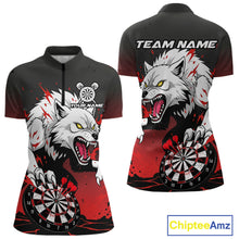 Load image into Gallery viewer, Custom Black &amp; Red Horror Wolf 3D Dartboard Dart Women Quarter-Zip Jerseys Dart Team Shirts NYN1754