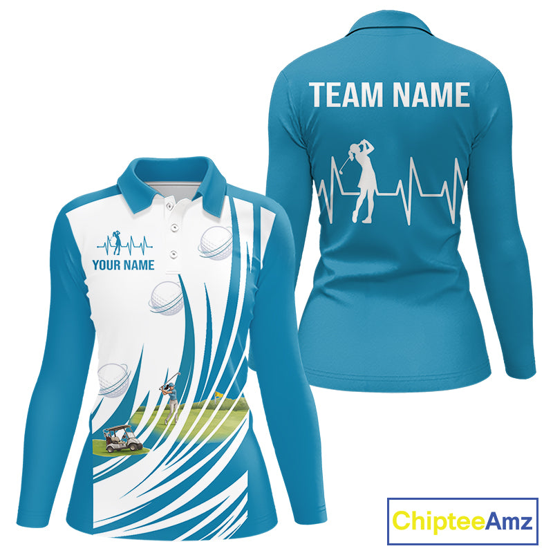 Women White And Blue Golf Shirts Golf Clothing Custom White Polo Golf Shirts, Gifts For The Golfer NYN2933