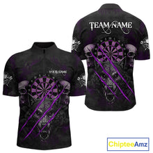 Load image into Gallery viewer, Purple Blood Scratch Wolf Men Darts Quarter-Zip Shirt Custom Name &amp; Team Skull Dart League Shirt NYN2055