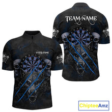 Load image into Gallery viewer, Blue Blood Scratch Wolf Men Darts Quarter-Zip Shirt Custom Name &amp; Team Skull Dart League Shirt NYN2056