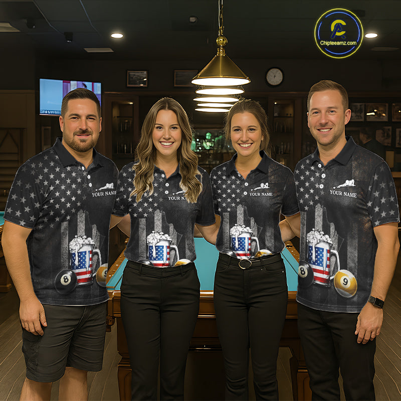 Grunge US Flag Beer Pool 8 Ball & 9 Ball Men Billiard Shirt Custom Patriotic Billiard Team Attire NYN2560