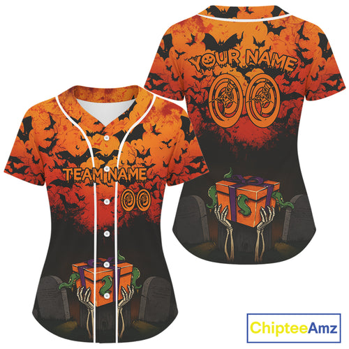 Custom Creepy Halloween Baseball Ball Shirt For Women Skull Baseball Team Jerseys NYN1513