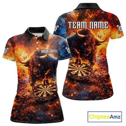 Colorful Splatter Funny Bull Cracked Dartboard Women Dart Polo Shirts Custom Dart Team Jerseys NYN2730