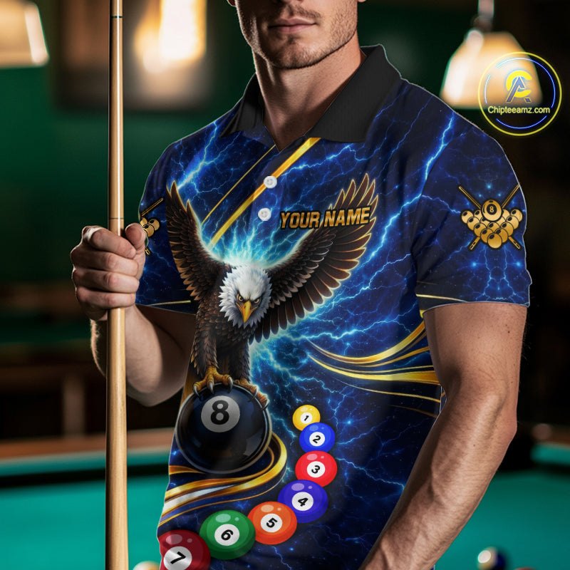 Thunder Lightning Blue Horror Eagle 8 Ball Pool Billiard Shirt For Men Custom Billiard Team Jersey NYN2939