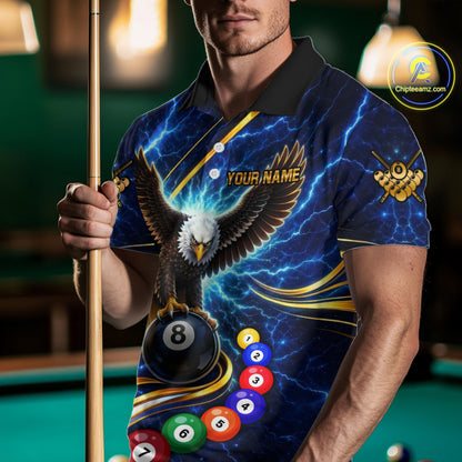 Thunder Lightning Blue Horror Eagle 8 Ball Pool Billiard Shirt For Men Custom Billiard Team Jersey NYN2939