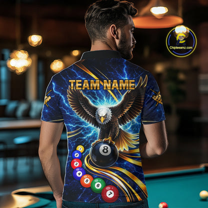 Thunder Lightning Blue Horror Eagle 8 Ball Pool Billiard Shirt For Men Custom Billiard Team Jersey NYN2939