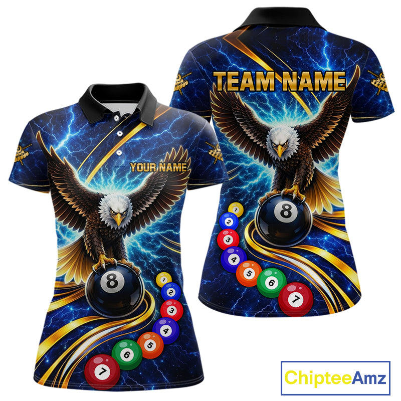 Thunder Lightning Blue Horror Eagle 8 Ball Pool Billiard Shirt For Women Custom Billiard Team Jersey NYN2939